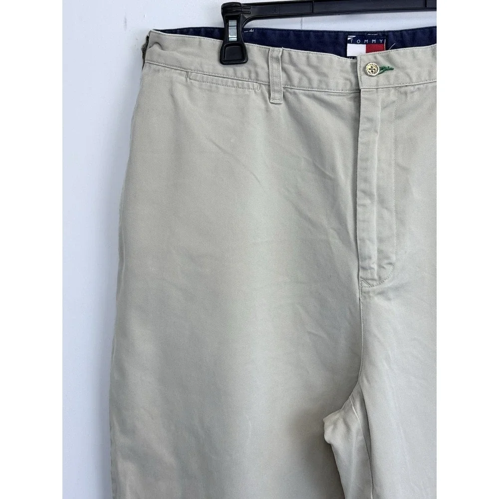 Vintage 90s Tommy Hilfiger Men's 38X32 Wide Tapered Leg Chino Pants Khaki Cotton